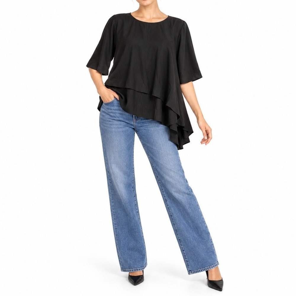 Asymmetrical Tunic Top Women 20 Black Layered Ruffle Hem Whimsigoth Lagenlook